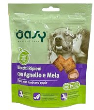 Oasy snack biscotti ripieni di mousse per cani adulti PROMOZIONE gusto AGNELLO e MELA |3 confezioni da 70 grammi l'una.