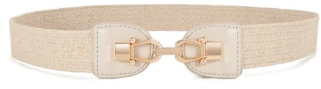 JasGood Cinturón elástico tejido de paja para damas 3.5cm ancho,Cinturón de vestido fino trenzado boho elástico