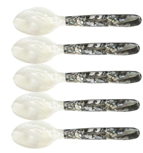 Cucchiai da caviale con manici rotondi, squisiti utensili in madreperla, 5 pezzi, design decorativo ed elegante, qualità deluxe, perfetti per servire frutti di mare e piatti gourmet