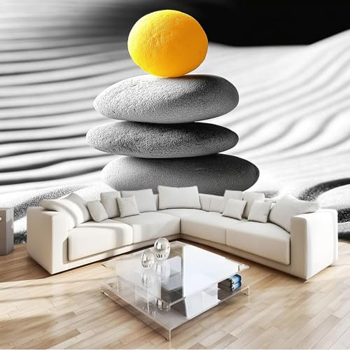 Papel pintado Mural Adhesivo de Pared Piedra gris de meditación Art Papel Tapiz Fotográfico 200x140 cm Personalizada Catering Papel Tapiz 3d Restaurante Decoración de Fondo Mural