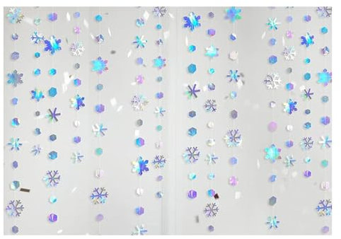 ANDARS 3 Piezas Copos de Nieve Iridiscente para (4 Metros Cada Una) - Decoración Copos De Nieve y Navidad Copos de Nieve Guirnalda Cristales, Bodas, Fiestas y Celebraciones