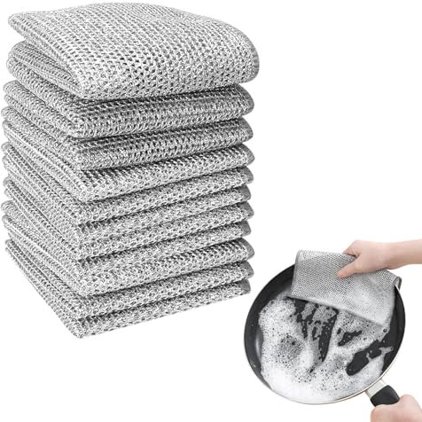 15 Pack Non-Scratch Wire Dishwashing Cloths – 20x20 cm Double Layer Silver Mesh Dishcloth – Multipurpose Steel Wire Cleaning Cloth – Reusable Cleaning Rags for Washing Dishes, Cookware, Sink, Stove