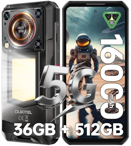 OUKITEL WP56 5G Telephone Portable Incassable Android 15, 36Go RAM+512Go ROM/2To, Smartphone Incassable16000mAh/45W, 128dB Haut-Parleur, 6.8FHD+/120Hz, Camping 1000LM, Caméra 108MP, NFC/OTG/Dual SIM