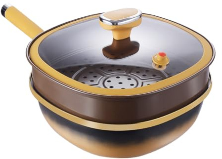 Générique Padella antiaderente per friggere – Padella di cottura grande in titanio antiaderente | Utensile da cucina con coperchio compatibile fornello elettrico a induzione per frittata e crepe