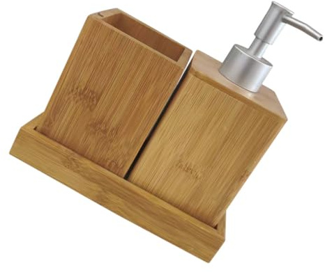 Yardenfun Juego De Accesorios De BañO De Bambú con Dispensador De JabóN Portacepillos Y Vaso Kit Completo para OrganizacióN Y Uso Diario En Hogar Y BañO