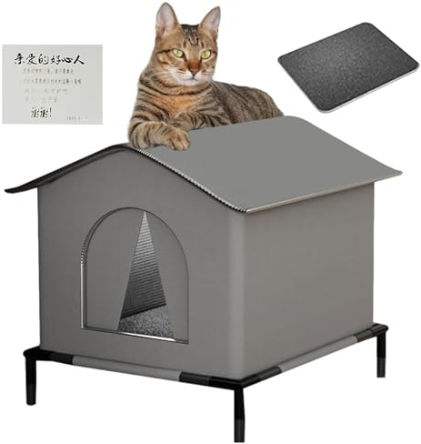 Cueva nidos para Gatitos, cálida y Aislante | Caseta para Gatos de Exterior, Resistente a la Intemperie, con tapete y Puertas, Ideal para Patio, jardín, césped, Porche