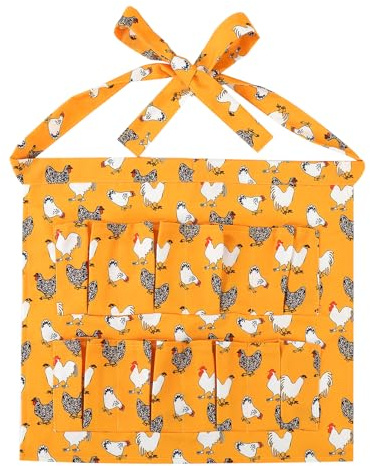 XLSXEXCL Egg Collecting Apron for Kids, Chicken Egg Apron with 8 Pockets, Farmhouse Eggs Aprons for Fresh Eggs for Hen, Duck, Goose, Bird, Various Collection (Yellow-flowered Chicken)