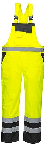 Portwest S488 Waterproof Hi Vis Safety Overalls, Contrast Bib and Brace Breathable Workwear Yellow/Black, Small