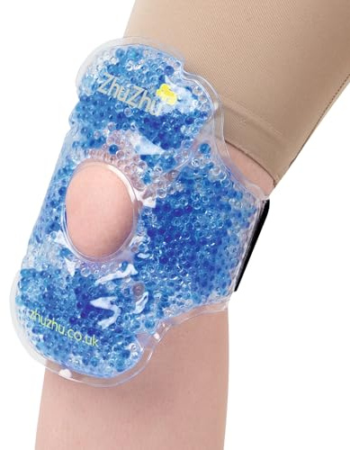 Zhu-Zhu Reusable Knee Ice Pack Wrap with Adjustable Straps - Hot & Cold Gel Bead Ice Packs for Sports Injuries Knee Pain Relief - Cool Packs for Arthritis, Swelling, Muscle and Joint Pain - Flexible