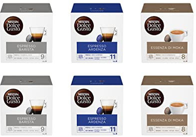 NESCAFÉ DOLCE GUSTO Kit Degustazione Caffè Espresso Barista, Espresso Ardenza, Essenza di Moka, 6 Confezioni da 16 capsule (96 Capsule Compatibili Nescafé Dolce Gusto)