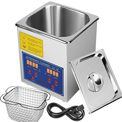 VEVOR Ultraljudsrengöringsmaskin, rostfritt stål Ultraljudsrengöringsmaskin, med digital värmare Timer, Smycken Rengöring för kommersiellt personligt hem (2L)