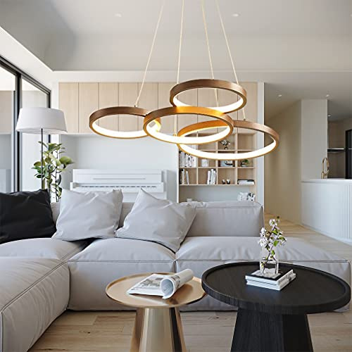 Suspension LED Dimmable 88W Lampe de lustre simple moderne avec télécommande Lumières Lustre réglable en hauteur Convient pour le salon Lampe suspendue Chambre à manger Plafonnier (4 anneaux)