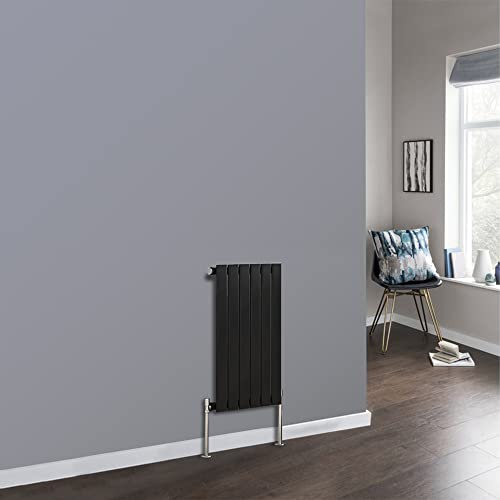 NRG 600 x 408mm Horizontal Single Flat Panel Radiator Black Designer Bathroom Central Heating Rads for Living Room and Kitchen