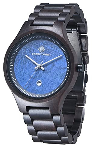 MIAROZ Handgefertigte Herren Holzuhr aus massivem, Sandelholz, Armbanduhr für Männer mit Quarzziffernblatt und Datumsanzeige