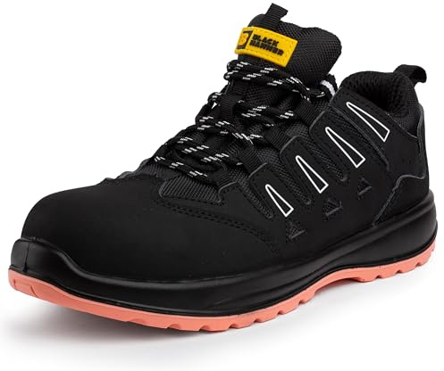 Black Hammer Composite Toe Safety Trainers for Women Lightweight Metal Free Slip Resistant S1P SRC Betsy (5 UK) Black