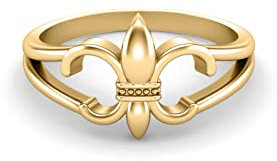 925 Argent Sterling Bague Fleur De Lys Anneau des saints Bague Fleur de Lys Français (Vermeil d'or, 56)