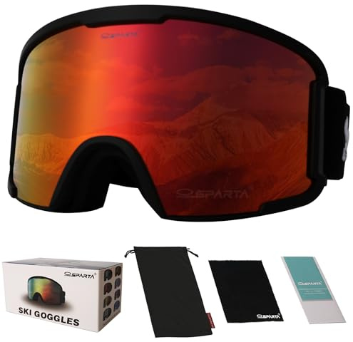 OUTDOORSPARTA Adult ski goggles(2. Black Frame, Full Lens Mirrored Red)