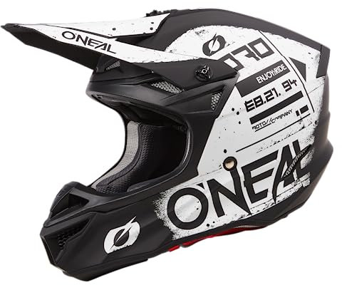 O'NEAL | Motocross-Helm | MX Enduro | 2 Außenschalen & 2 EPS für erhöhte Sicherheit | 5SRS Polyacrylite Helmet SCARZ V.24 | Erwachsene | Schwarz Weiß | Größe L