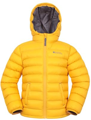 Mountain Warehouse Seasons Steppjacke für Kinder - Ultraleichte, warme, wasserdichte Steppjacke. Jungen & Mädchen Jacke mit Kapuze & Reißverschluss - Frühling, Sommer Senf Kinder 140 EU (9-10 Jahre)