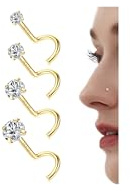 LOLIAS 14K Gold Filled Nose Studs 316L Surgical Steel Nose Rings Studs 6A Cubic Zirconia Corkscrew L Shaped Nose Piercing Hypoallergenic Nose Rings for Women Men 20G