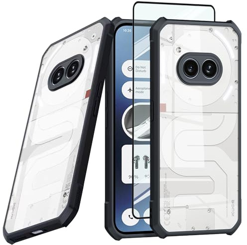 Guizzcg för Nothing Phone 2A/2A Plus Fodral, Mjuk TPU-Stötfångare Transparent Akrylbaksida, Krockkudde Skyddande Fodral Fallsäkert Stötsäkert [1 Styck Skyddsfolie], Svart