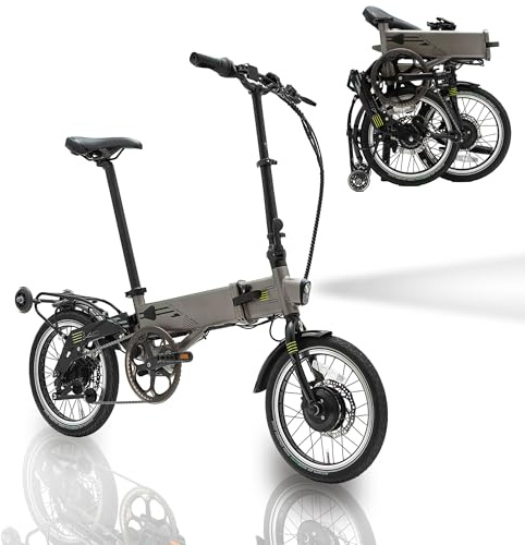 Flebi Vélo Électrique Pliable 16 Supra 4.0+ avec Autonomie 100 km et Batterie Amovible 14Ah/504Wh + 7 Vitesses - E-Bike Urbain Unisexe Compact et Léger Femme/Homme - Gris