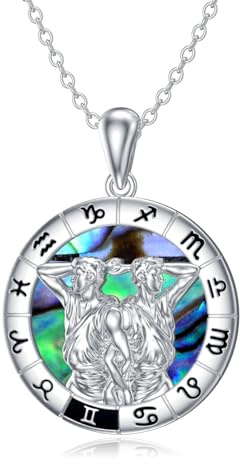 enjoylifecreative Damen Zwillinge Sternzeichen Halskette 925er Sterling Silber Gemini Horoskop Abalone Muschel Anhänger Kette Sternbild Astrologie Geburtstag Schmuck Geschenke für Frauen Mädchen