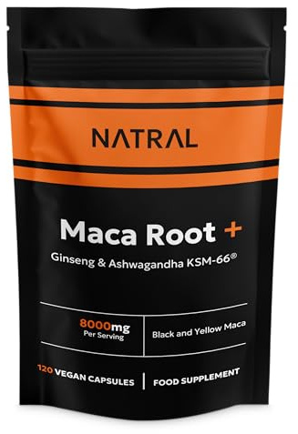 Maca Root Black & Yellow 8000mg Complex enriched with KSM Ashwagandha & Ginseng - 120 High Strength Capsules