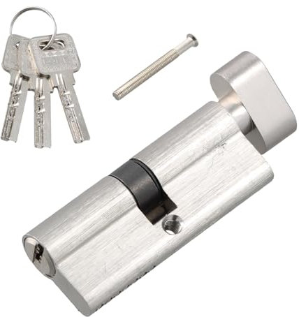 Cylindre de Sécurité à Bouton Serrure de Sécurité Serrure de Porte d'Entrée Barillet de Porte en Alliage de Zinc avec 3 Clés Convient aux Portes (Argent, Bouton Plat)