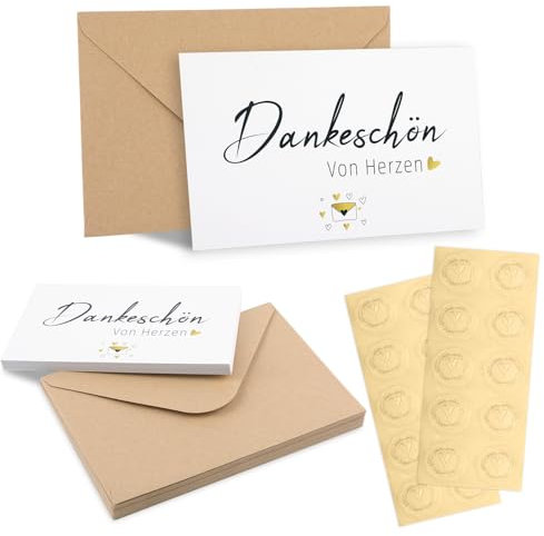Maxmoc Dankeskarten,20 Stück Danke Karte mit 20 Kraftpapier Umschlag und Gold Siegel Aufkleber für Lehrerin Kollegen Geburtstag Hochzeit etc.(9cm x 14cm)