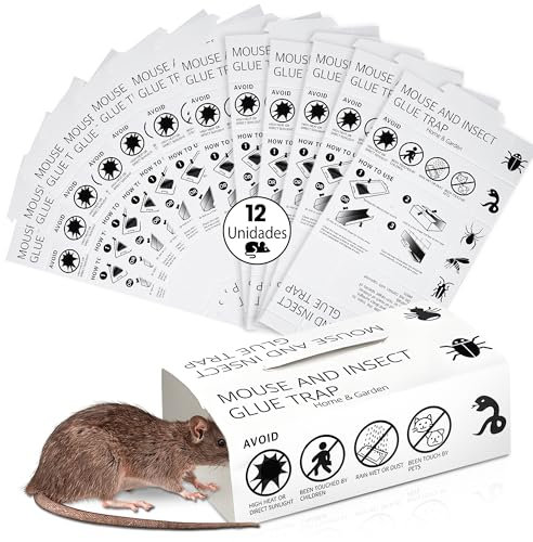 Pack 12 Trampas Adhesivas para Ratones y Ratas, Trampas Potentes No Tóxicas, Trampas para Ratones y Cucarachas con Pegamento Súper Adhesivo, Control Eficiente de Plagas en Hogar, Garaje y Sótano