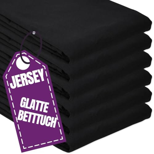 Jersey Glatte Bettlaken 140 x 200 cm ohne Gummizug Schwarz - Elastische, einfarbige Baumwolle Haustuch - Klassische Hotel Bettücher ohne Spanngummi Laken