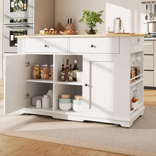 KAZZIO Isola da cucina, carrello da cucina dotato di ciabatta, armadio da cucina, carrello da portata con piano di lavoro, armadio a buffet, carrello da pranzo con venature del legno, armadio a buffet