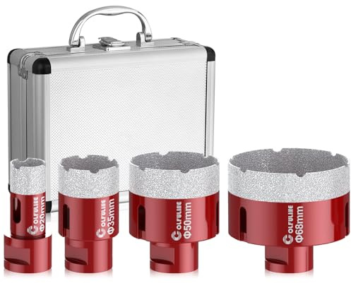 COLFULINE 4 Pezzi Set di Punte Diamantate per Trapano con 20/35/50/68mm per Vetro Piastrelle Granito Porcellana Ceramica,con Scatola in Alluminio(M14 Filettatura)