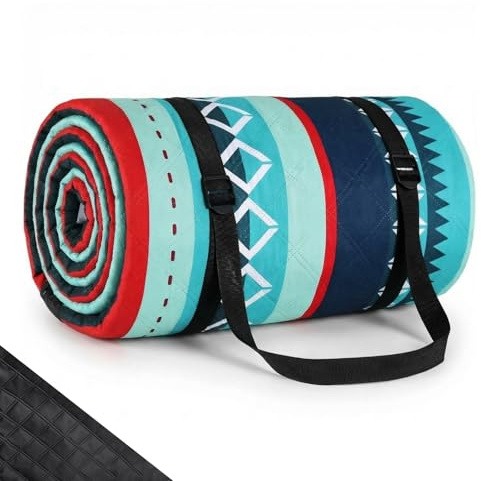 LIFERUN 300x300 cm, lavabile, XXL, coperta picnic extra grande, pieghevole, fino a 20 persone, spiaggia-campeggio, maniglia, verde a righe