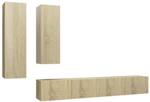Helloshop26 Ensemble de Meubles Armoire Buffet TV télévision Salon Chambre séjour 4 pièces chêne Sonoma Bois d'ingénierie Brun 02_0024825