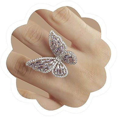 Crystal Butterfly Ring Cubic Zirconia Bow-Knot Knuckle Ring for Women