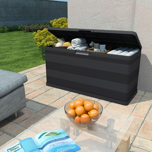 Scatola da giardino nera 117 × 45 × 56 cm armadio da giardino per giardino, terrazza, balcone