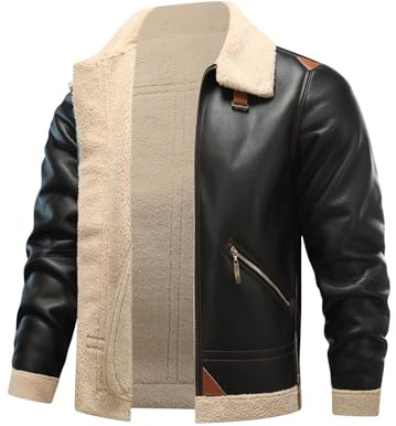 Bomber da uomo Cappotto Invernale Elegante Giacca in Ecopelle Foderata in Pelle (Nero,M)