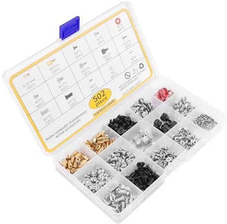 ELFJMZP Set di 502 viti per PC fai da te, viti, dadi e rondelle in diverse dimensioni per costruzione di computer, modalità alloggiamento, aggiornamento PC e laptop, set di fissaggio portatile in
