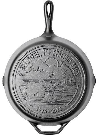 Lodge 12 Inch Cast Iron Skillet – Pre-Seasoned Frying Pan with Teardrop Handle – Oven, Stovetop, Grill & Campfire Use – Made in USA – Non-Toxic, Even-Heating Cookware – 250th Anniversary Logo