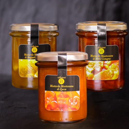 Tris di Mostarde Mantovane Artigianali 220g – Mele Cotogne, Zucca e Anguria Bianca – Specialità Tipica Lombarda
