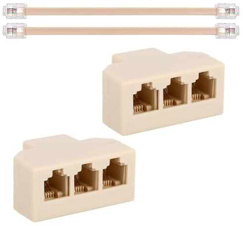 BTFO 2pz Splitter Telefonico a 3 Vie con Cavo Staccabile, Adattatore Splitter RJ11 6P4C Femmina-Femmina per Telefono Fisso Fax o Altri Dispositivi con Interfaccia RJ11 (Beige)
