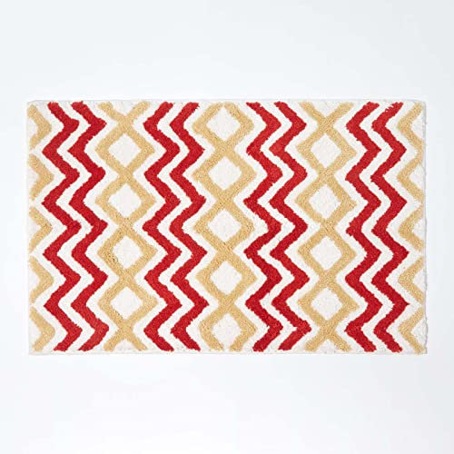 Homescapes Badematte rutschfest, waschbarer Badteppich aus 100% Baumwolle mit Latex Träger, bunter Badvorleger mit Chevron geometrischen Muster, großer Duschvorleger, 50 x 80 cm, gelb und orange
