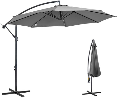 Outsunny Parasol déporté octogonal inclinable manivelle avec pied en acier Ø 3 x 2,5H m gris