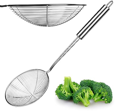 KADAX Schaumkelle, kleiner Durchschlag, Stahldurchschlag mit langem Griff, Abseihlöffel, Schaumlöffel, Schöpflöffel, Sieb, Blanchierheber (Silber, ∅ 16cm)