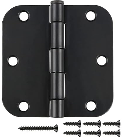 6 Pack Matte Black Interior Door Hinges Round 3.5 x 3.5 Inch 5/8 Radius