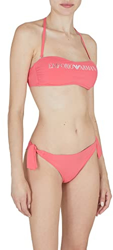 Emporio Armani Women's Logo Lover Band and Bow Brazilian Bikini Set, Coral, M