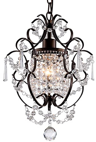FLSFU Modern Mini Crystal Chandelier,Iron Bronze Crystal Light Fixtures Ceiling Mount 1 Light Small Chandeliers for Bedroom Elegant Hanging Lighting for Girls Room Dining Room Closet Kitchen Island