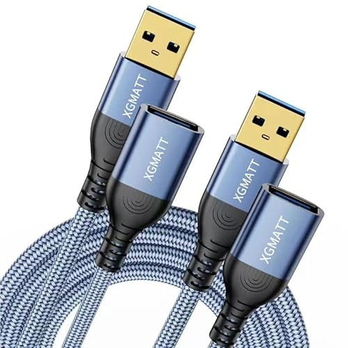 XGMATT USB 3.0 Extension Cable 3M 2-Pack, 5Gbps Data Sync Type A Male to Female Extender Cord for Webcam, Flash Drive, Hard Drive, Keyboard, GamePad - Blue